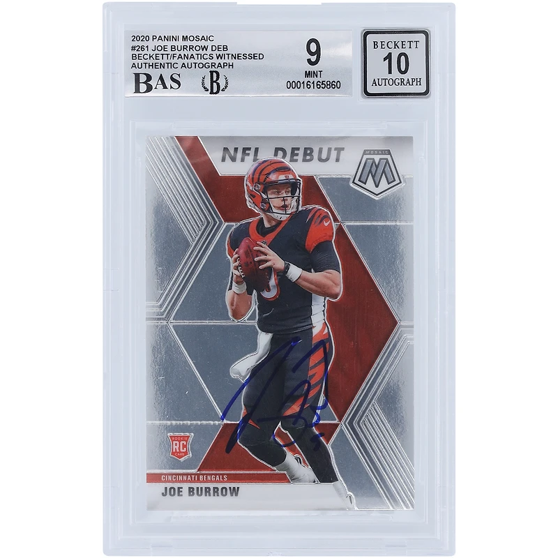 Carte de recrue 9/10 authentifiée 2020 Panini Mosaic #261 signée Joe Burrow Cincinnati Bengals par les fanatiques de Beckett - Sous-catégories 9,9,9.5,9