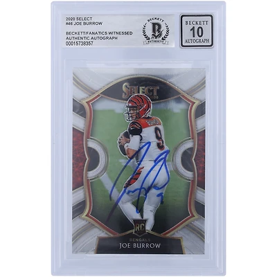 Joe Burrow Cincinnati Bengals Autographed 2020 Panini Select #46 Beckett Fanatics Witnessed Authenticated 10 Rookie Card