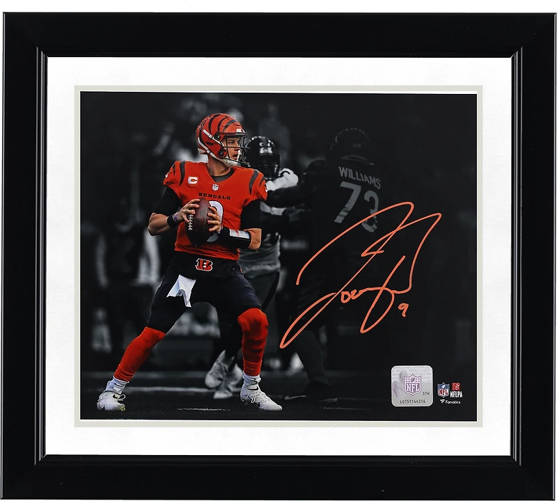 Joe Burrow Cincinnati Bengals Autographed 8" x 10" Orange Jersey Standing In The Pocket Spotlight Photograph
