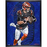 Toile originale encadrée autographiée de Joe Burrow Cincinnati Bengals 36" x 47" avec inscription "Who Dey" - Art de Bill Lopa - Édition limitée #1/1