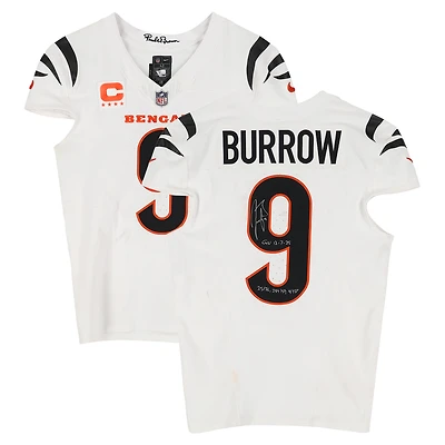 Joe Burrow Cincinnati Bengals Autographed Game-Used #9 White Nike Jersey vs. Buffalo Bills December 7, 2025 with Multiple Inscriptions