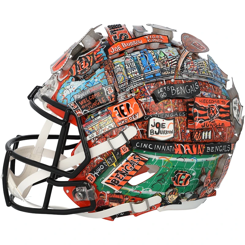 Casque Riddell Speed authentique dédicacé par Joe Burrow des Bengals de Cincinnati – Illustration de Charles Fazzino – HH98507179