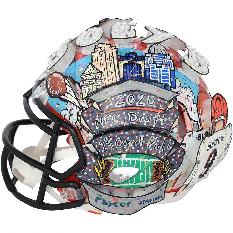 Joe Burrow Cincinnati Bengals Autographed Riddell Speed Mini Helmet - Art by Charles Fazzino - WN55916218