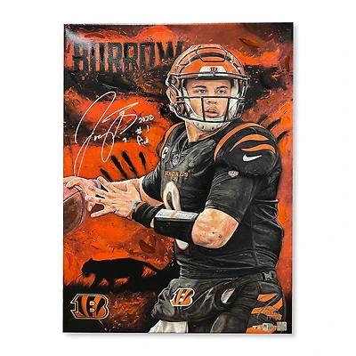 Impression giclée sur toile étirée autographiée de 24" x 36" de Joe Burrow Cincinnati Bengals avec inscription "#1 Pick" - Art de Justyn Farano - Édition limitée à 9