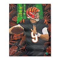 Impression giclée sur toile étirée autographiée de 30" x 40" de Joe Burrow Cincinnati Bengals - Art par Cortney Wall - #1 de l'édition limitée 1 - Noir et jungle