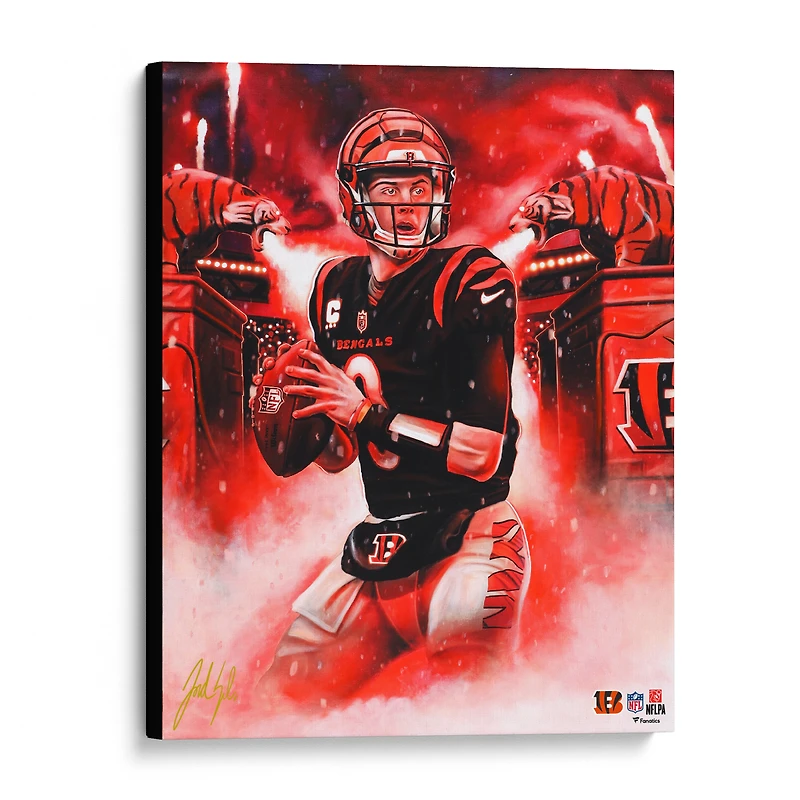 Impression giclée sur toile étirée de 16" x 20" de Joe Burrow Cincinnati Bengals - Art par Jordan Spector