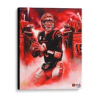 Impression giclée sur toile étirée de 16" x 20" de Joe Burrow Cincinnati Bengals - Art par Jordan Spector