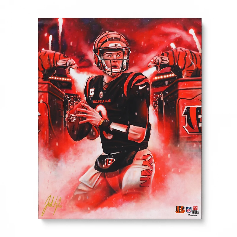 Joe Burrow Cincinnati Bengals Stretched 16" x 20" Embellished Canvas Giclee Print - Art by Jordan Spector
