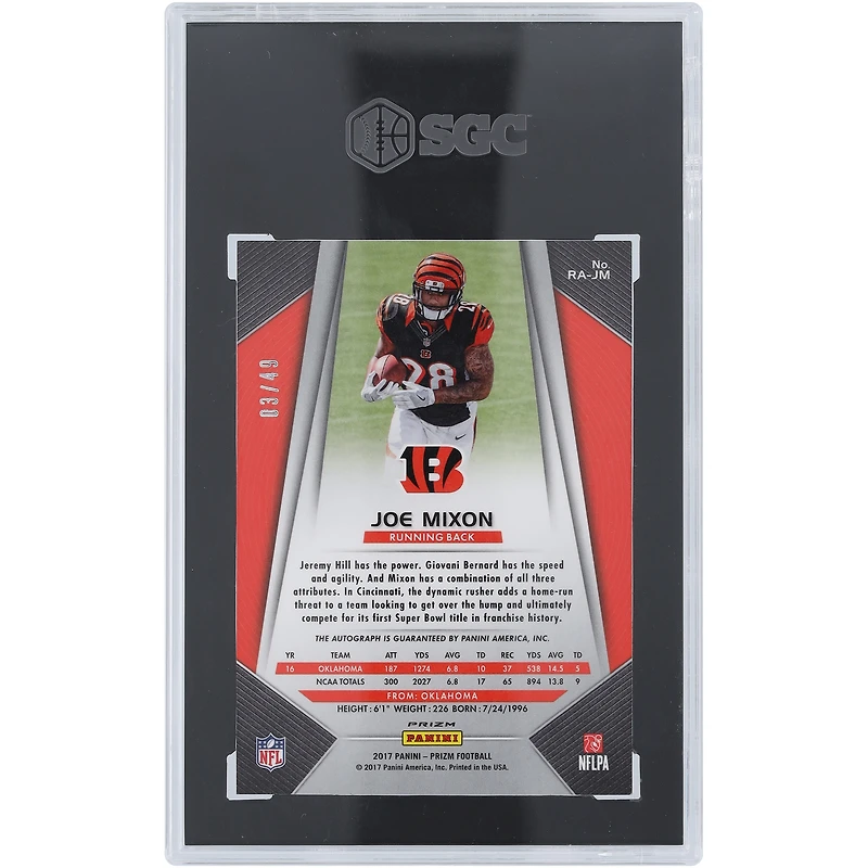Joe Mixon Cincinnati Bengals Autographed 2017 Panini Prizm Red Prizm #RA-JM #3/49 SGC Authenticated 8.5 Rookie Card