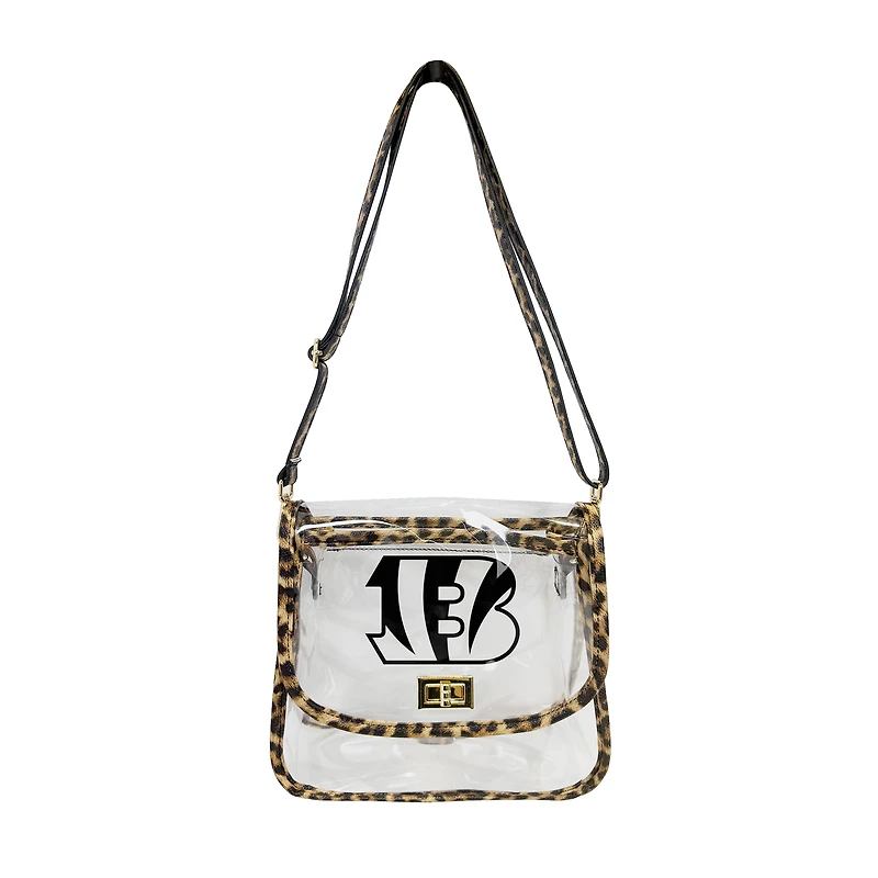 Logo Brands Cincinnati Bengals Leopard Print Trim Clear Purse