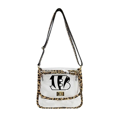 Logo Brands Cincinnati Bengals Leopard Print Trim Clear Purse