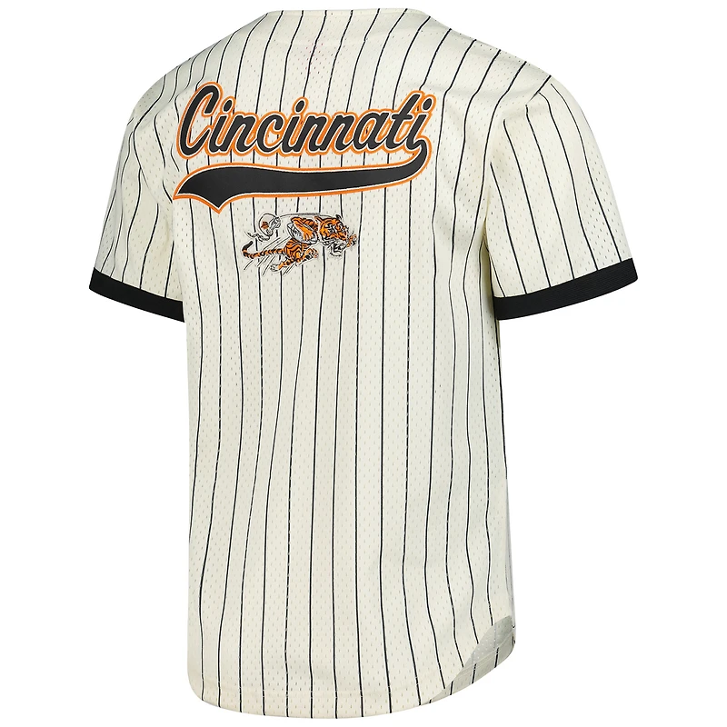 Men's Mitchell & Ness  Cream Cincinnati Bengals Final Seconds Vintage Logo Mesh Button-Up Shirt