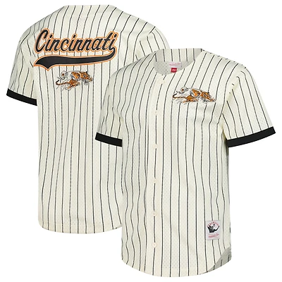 Men's Mitchell & Ness  Cream Cincinnati Bengals Final Seconds Vintage Logo Mesh Button-Up Shirt