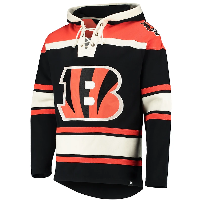 Men's '47 Black Cincinnati Bengals Lacer V-Neck Pullover Hoodie