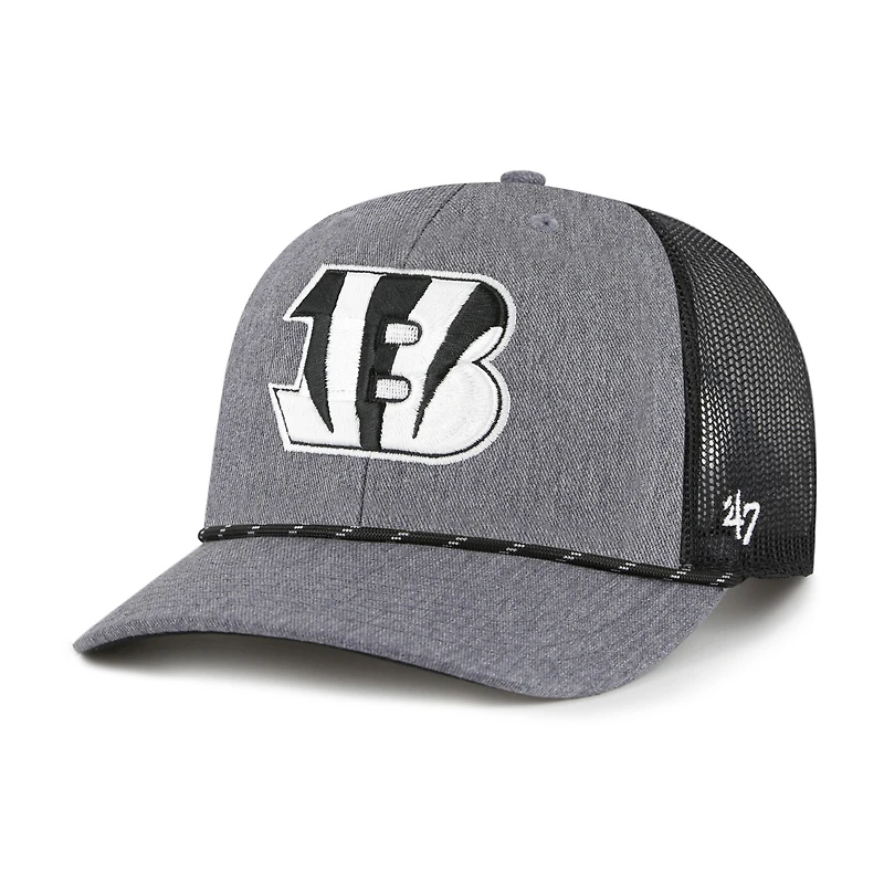 Men's '47 Heather Charcoal Cincinnati Bengals Carbon Rope Trucker Adjustable Hat