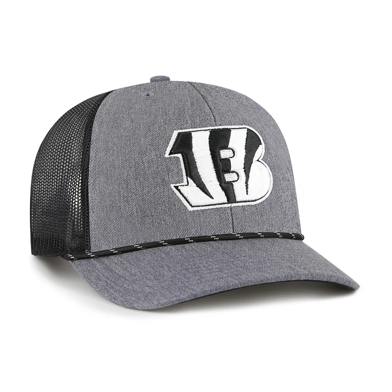 Men's '47 Heather Charcoal Cincinnati Bengals Carbon Rope Trucker Adjustable Hat