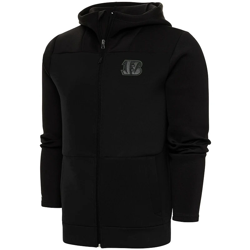 Sweat à capuche zippé intégral Antigua Black Cincinnati Bengals pour homme avec logo ton sur
