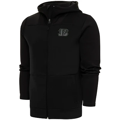 Sweat à capuche zippé intégral Antigua Black Cincinnati Bengals pour homme avec logo ton sur