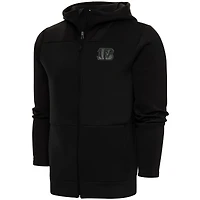 Sweat à capuche zippé intégral Antigua Black Cincinnati Bengals pour homme avec logo ton sur