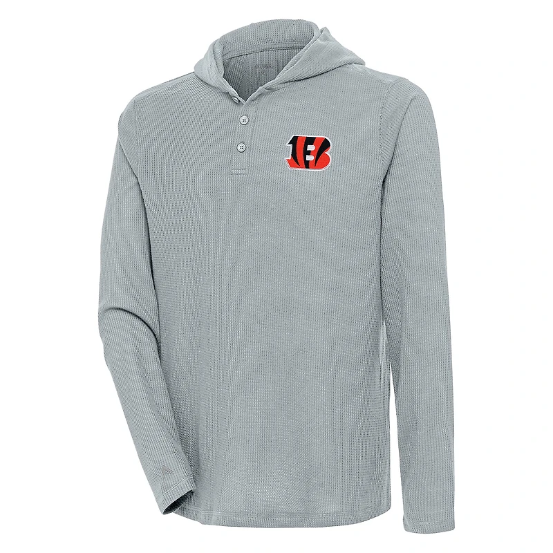 T-shirt à capuche Henley manches longues et pour homme, gris Antigua, des Bengals de Cincinnati.