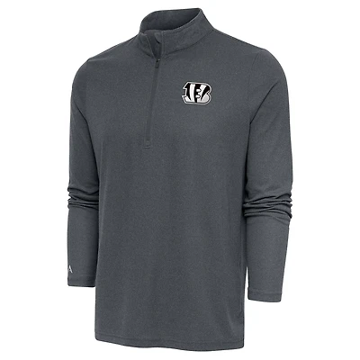 Pull à capuche zippé quart de tour pour homme, couleur anthracite chiné, logo métallique des Bengals Cincinnati