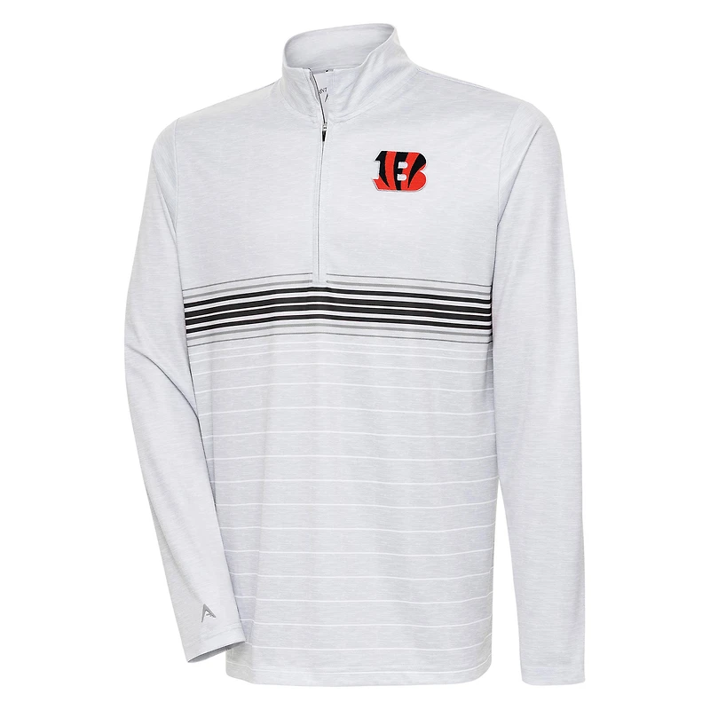 Men's Antigua Heather Gray/Black Cincinnati Bengals Bullseye Quarter-Zip Pullover Top