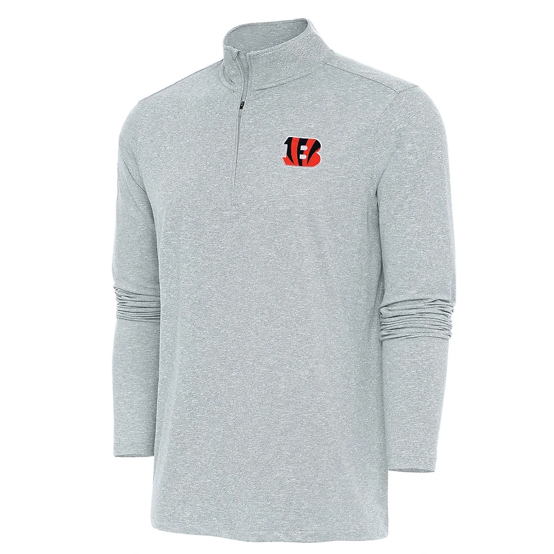 Men's Antigua  Heather Gray Cincinnati Bengals Hunk Quarter-Zip Pullover Top