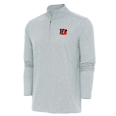 Men's Antigua  Heather Gray Cincinnati Bengals Hunk Quarter-Zip Pullover Top
