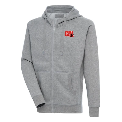 Sweat à capuche zippé intégral Antigua Heather Grey des Bengals de Cincinnati
