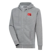 Sweat à capuche zippé intégral Antigua Heather Grey des Bengals de Cincinnati