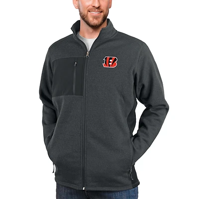 Veste zippée intégrale Antigua Heathered Charcoal pour homme des Bengals de Cincinnati
