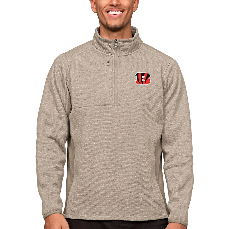 Pull-over à fermeture éclair quart de tour pour homme, motif Antigua Oatmeal des Bengals Cincinnati