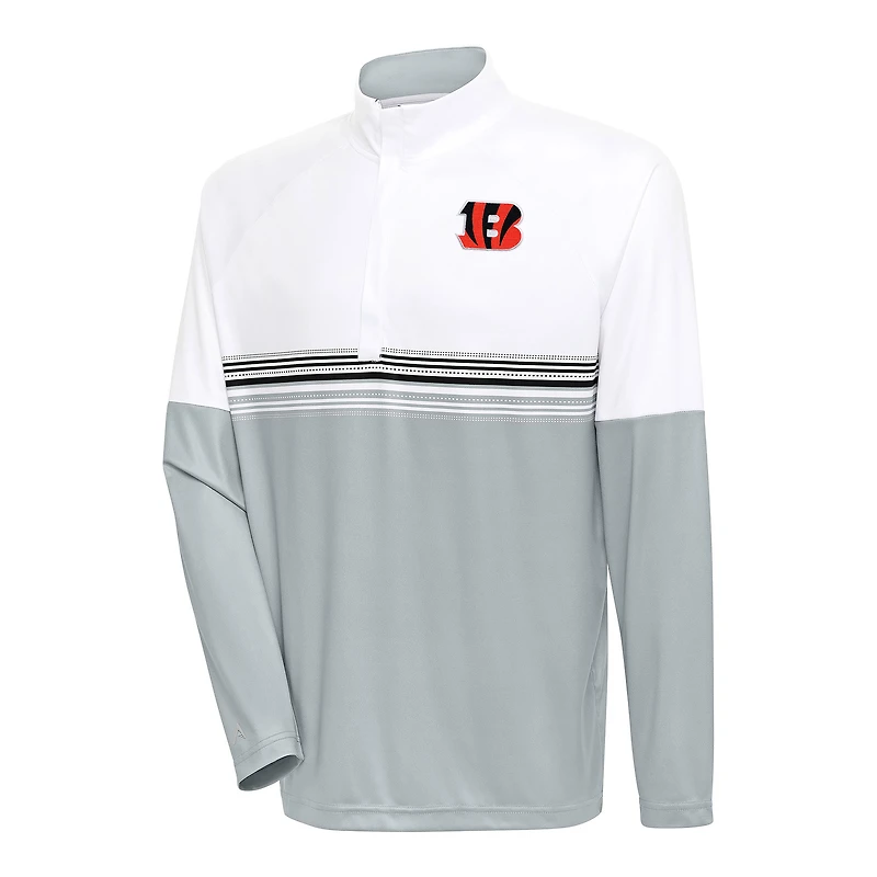 Men's Antigua White/Black Cincinnati Bengals Bender Quarter-Zip Pullover Top