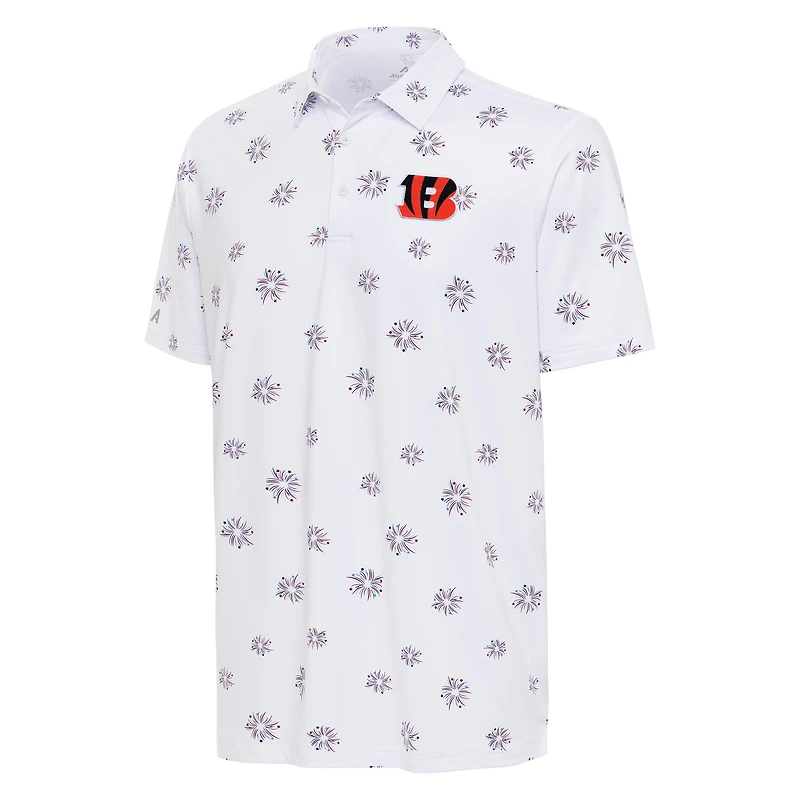 Men's Antigua White Cincinnati Bengals Fireworks Polo