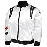 Men's Black/White Cincinnati Bengals x BlaCkOWned Stripes Don't Come Easy Reversible Satin Bomber Full-Zip Jacket
