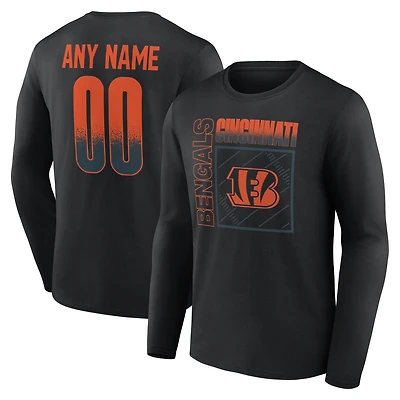T-shirt à manches longues noir pour homme des Bengals de Cincinnati, personnalisé avec nom et numéro, domicile