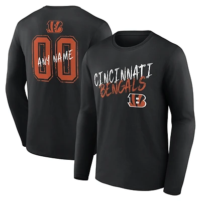 Men's Black Cincinnati Bengals Hustle Personalized Name & Number Long Sleeve T-Shirt