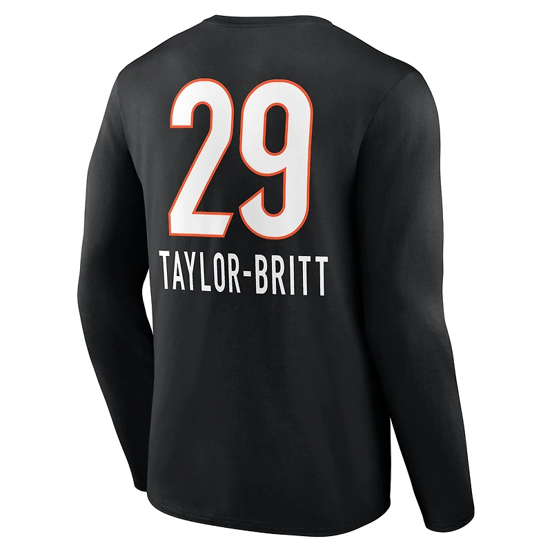 Men's Cam Taylor-Britt Black Cincinnati Bengals Team Wordmark Name & Number Long Sleeve T-Shirt