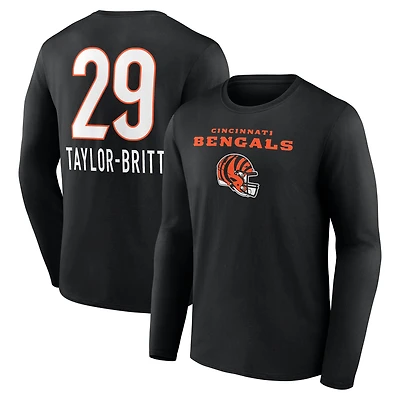 T-shirt à manches longues noir Cam Taylor-Britt pour homme, avec nom et numéro de l'équipe des Bengals Cincinnati