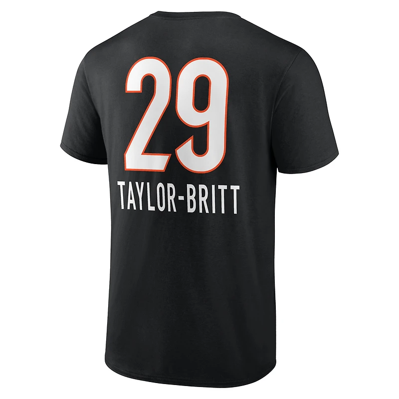 T-shirt noir Cam Taylor-Britt pour homme, avec nom et numéro de l'équipe des Bengals Cincinnati