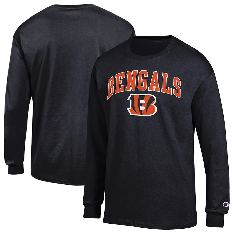 T-shirt à manches longues Champion orange pour homme, logo Arch Over des Bengals de Cincinnati