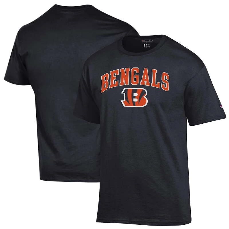 T-shirt Champion noir pour homme avec logo Arch Over des Bengals de Cincinnati