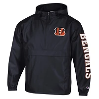 Men's Champion Black Cincinnati Bengals Packable Hooded Windbreaker Half-Zip Jacket