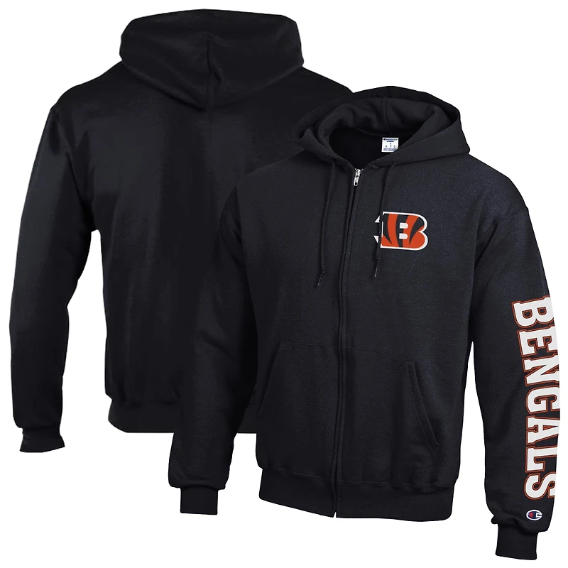 Men's Champion Black Cincinnati Bengals Powerblend Fleece Full-Zip Hoodie