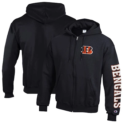 Men's Champion Black Cincinnati Bengals Powerblend Fleece Full-Zip Hoodie