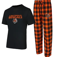 Ensemble t-shirt et pantalon en flanelle Concepts Sport noir/orange des Bengals de Cincinnati Avondale pour homme