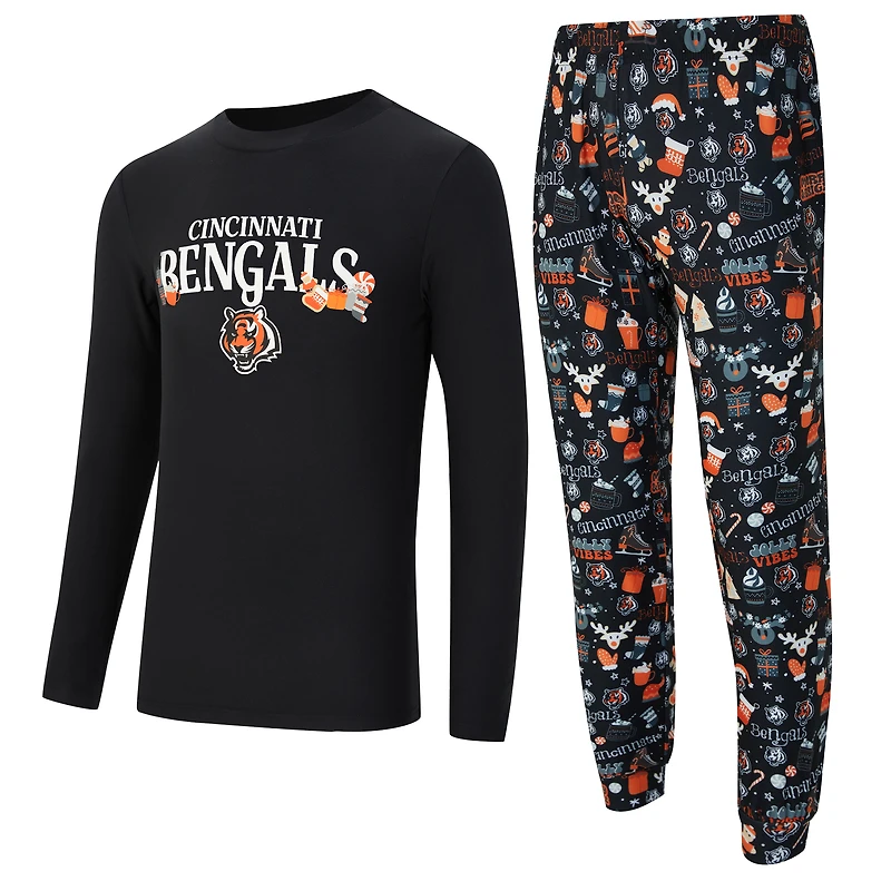 Ensemble haut à manches longues et pantalon Concepts Sport Black Cincinnati Bengals Chestnut pour homme