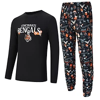 Ensemble haut à manches longues et pantalon Concepts Sport Black Cincinnati Bengals Chestnut pour homme