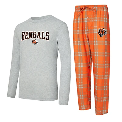 Ensemble t-shirt à manches longues et pantalon carreaux Concepts Sport orange/gris chiné Cincinnati Bengals pour homme