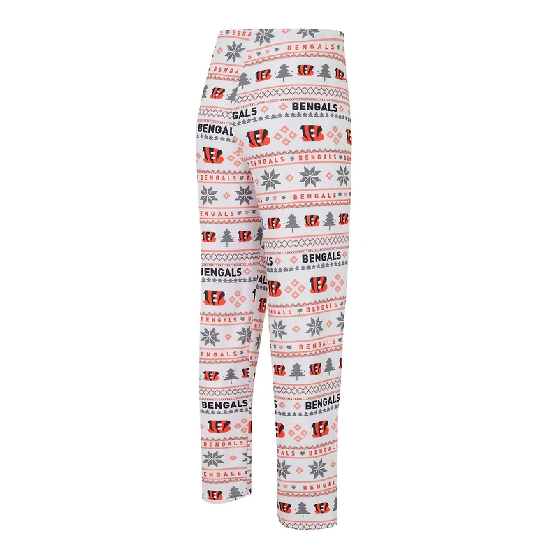 Ensemble de nuit pour homme Concepts Sport blanc/noir Cincinnati Bengals Tinsel Raglan à manches longues et pantalon